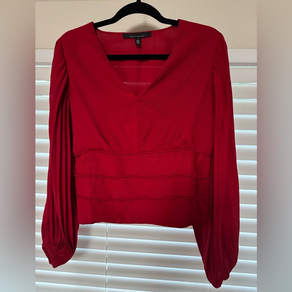 White House Black Market Red Blouse with Long Sleeves